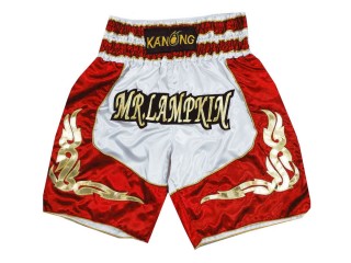 Shorts Boxe Anglaise Personnalisé : KNBXCUST-2043-Blanc-Rouge